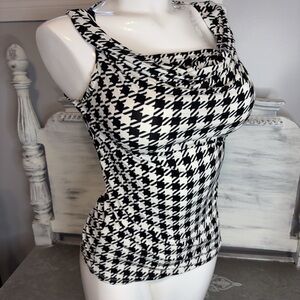 Ricki's Monochrome Houndstooth Cowl Neck Top